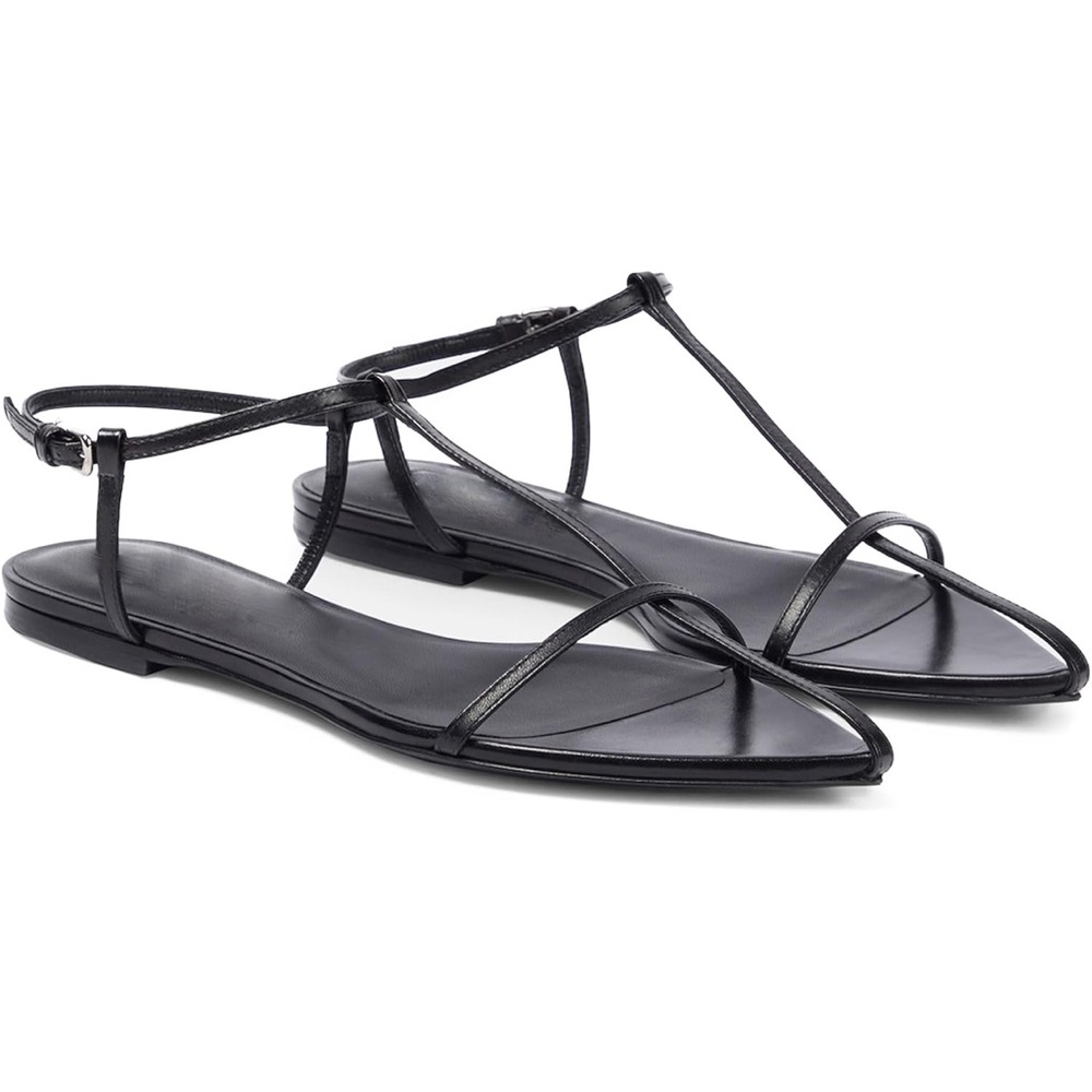 New Flat black T strap sandals